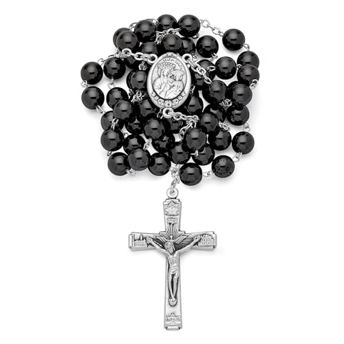 Rosenkranz-Perlen, katholisch für Frauen und Männer, gesegnet während Papst Angelus, unsere Liebe Frau der guten Gesundheit, traditioneller Rosenkranz in Hämatit-Perlen, perfektes katholisches von Mondo Cattolico