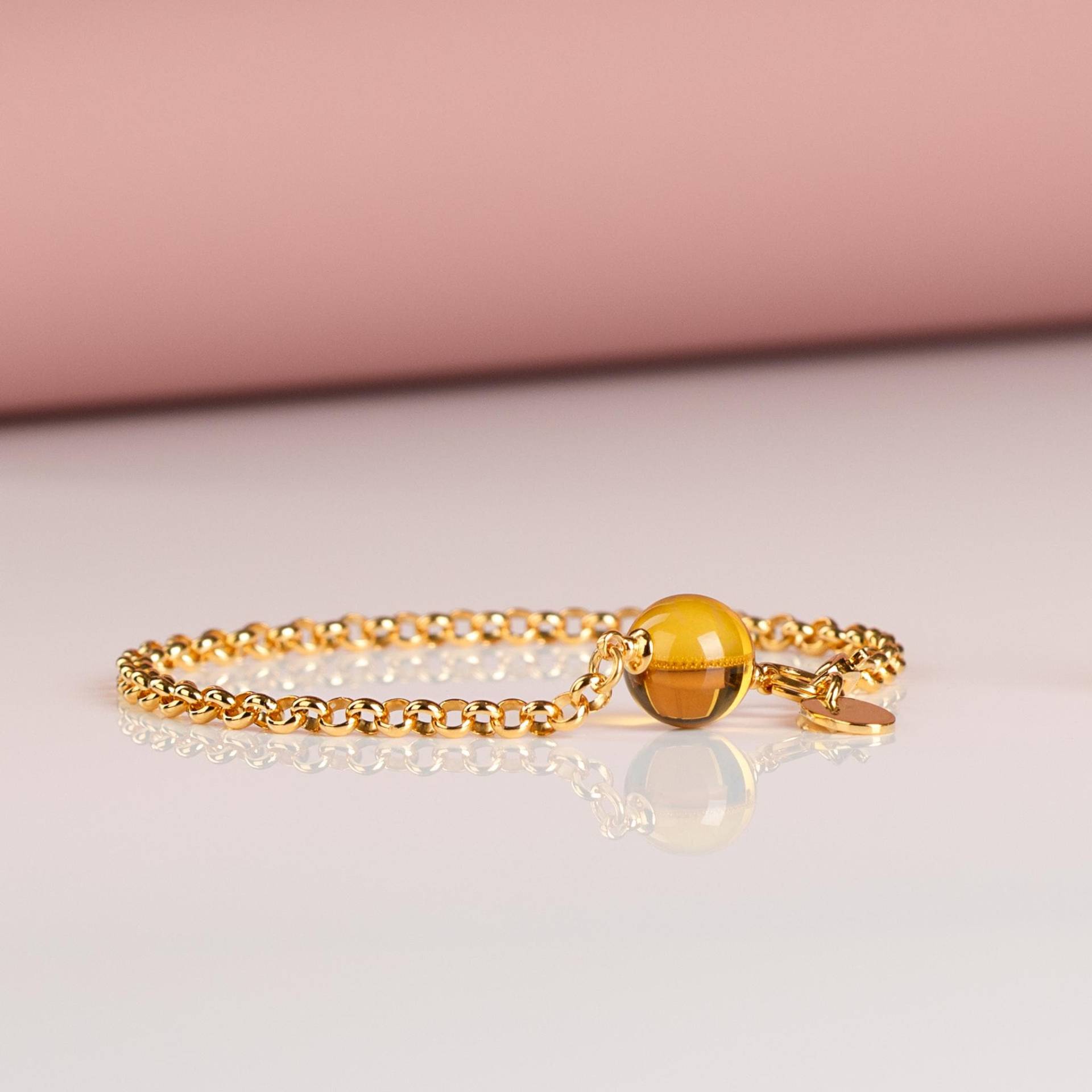 Golden Lunar - Honigfarbener Bernsteinarmband in 24K Gold Vermeil Perfektes Geschenk Für Frauen von MondriJewelry