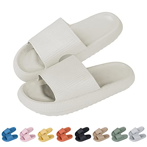 MoneRffi Badelatschen Damen Herren Wolkenschuhe- Cloud Slides original Badeschuhe Wolken Damen airfoot Hausschuhe Cloudyzz Bequeme rutschfeste Dusch Badeschlappen（Beige#1，44/45） von MoneRffi