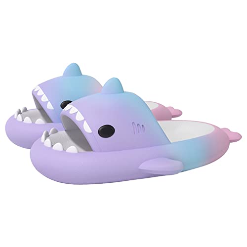 MoneRffi Cloud Shark Sildes Damen Shark Slippers Sommer Hai Hausschuhe Schuhe Rutschfeste Gradient Lustig Haifisch Schlappen Slippers Herren Shark Strand Open Toe Slides(Lila blaues，36/37) von MoneRffi