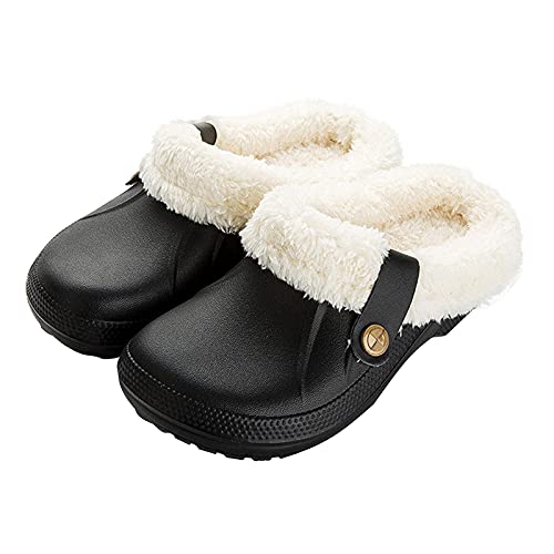 MoneRffi Damen Herren Warme Plüsch Clogs - Wasserdicht Pantoffeln Rutschfeste Garten Winter Outdoor Gefüttert Hausschuhe von MoneRffi