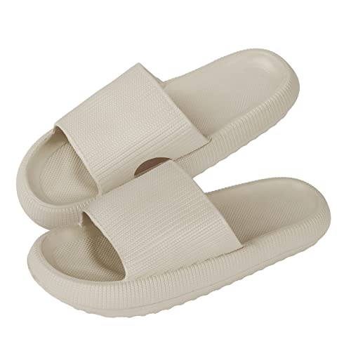 MoneRffi Badelatschen Damen Badeschuhe Herren-Badeschlappen Hausschuhe Damen, Cozislides Airfoot Wolken Wolkenschuhe Rutschfeste Pantoletten, Cozy Slides Schlappen(Beige,42/43 EU) von MoneRffi