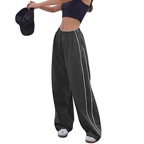 MoneRffi Damen Jogginghose Sporthosen Lange Sommer Damen Fallschirmhose Baggy Elastic Waist Relaxed Y2K Track Pant Hosen Sweathose mit Taschen(Dunkelgrau,M) von MoneRffi