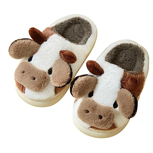 MoneRffi Damen Kuh Hausschuhe Cartoon -Tiere Rutschfeste Linen Kuh Slippers, Niedliche Kuschelige Stumme Home Cow Hausschuhe, Damen Herren Sommer Winter Kuschel Slides Plüsch Hausschuhe von MoneRffi