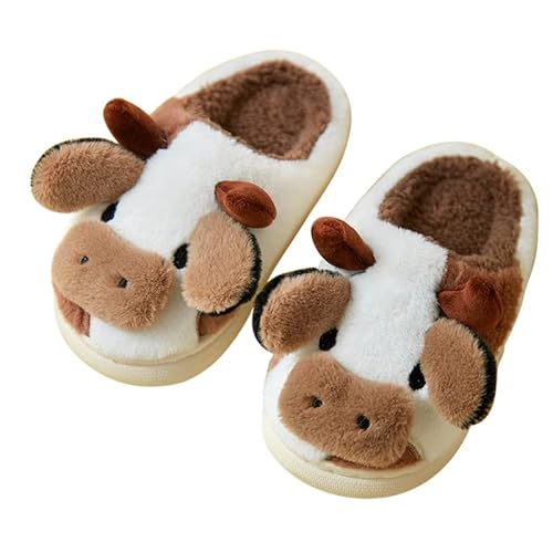 MoneRffi Damen Kuh Hausschuhe Winter Plüsch Warme Kuschel Flauschige Cartoon Hausschuhe Lustige Kawaii Cow Pantoffeln Rutschfeste Cozy Kuh Schlappen Indoor für Herbst Winter(A-Kaffee，EU43-44) von MoneRffi