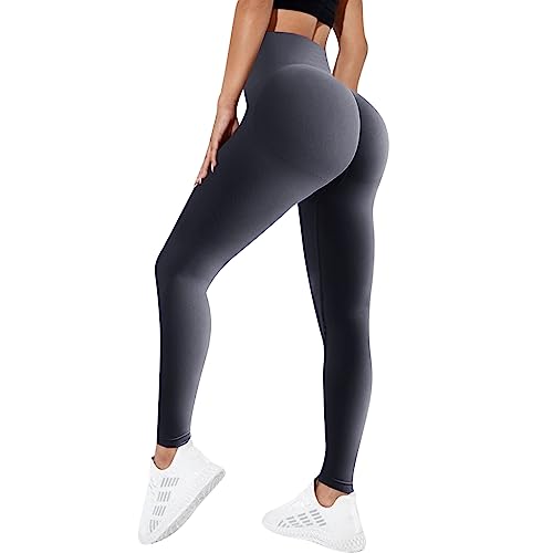 MoneRffi Damen Leggings Crossover Taille - Sport Leggings, High Waist Scrunch Butt Sportleggins, Seamless Elastisch Butt Yogahose Shaping Leggings(Dunkelgrau，S) von MoneRffi