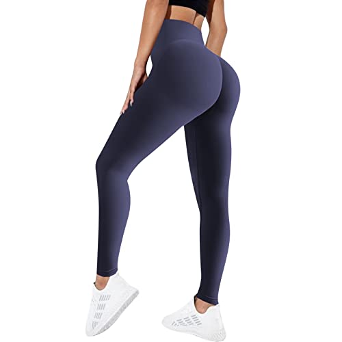 MoneRffi Damen Leggings Crossover Taille - Sport Leggings, High Waist Scrunch Butt Sportleggins, Seamless Elastisch Butt Yogahose Shaping Leggings(Navy blau，S) von MoneRffi