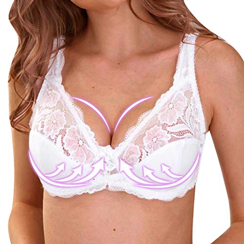 MoneRffi Damen Push Up Bügel BH Bequemer Leicht Still BH T-Shirt BH Vollschalen Spitze Floral Bralette sexy Unterwäsche Lingerie(E#Weiß，105D) von MoneRffi