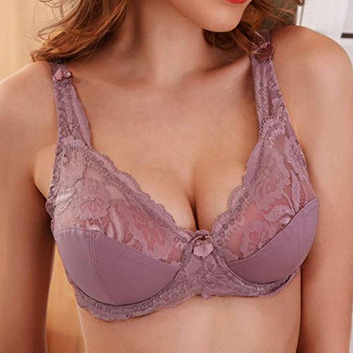 MoneRffi Damen Push Up Bügel BH Bequemer Leicht Still BH T-Shirt BH Vollschalen Spitze Floral Bralette sexy Unterwäsche Lingerie(E#lila，95C) von MoneRffi