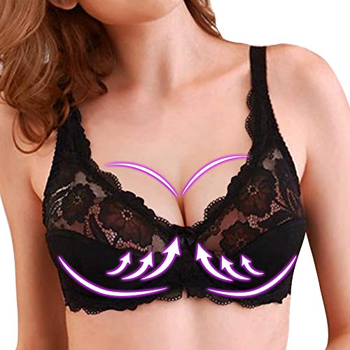 MoneRffi Damen Push Up Bügel BH Bequemer Leicht Still BH T-Shirt BH Vollschalen Spitze Floral Bralette sexy Unterwäsche Lingerie(E#schwarz，85C) von MoneRffi