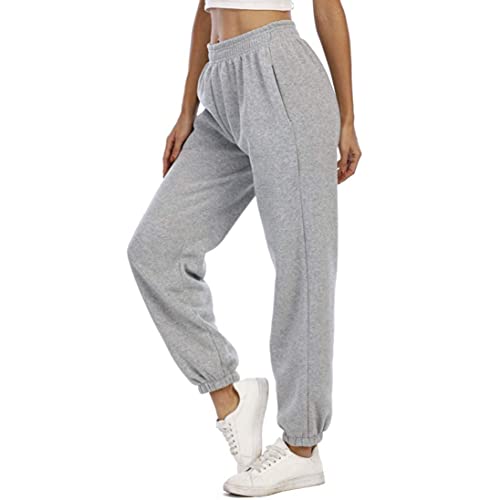 MoneRffi Jogginghose Damen Sporthose Lang Trainingshose Loose Fit Hohe Taile Yoga Hosen Freizeithose Laufhosen Baumwolle Sweathose mit Taschen von MoneRffi