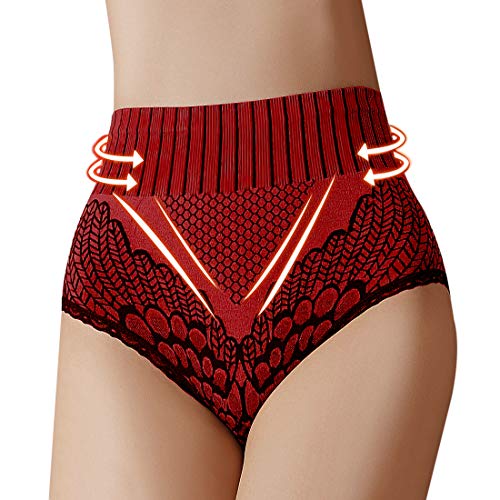 MoneRffi Damen Unterhosen Baumwolle Frauen Höschen Slips Hoher Taille Taillenslip für Frauen Sport Bauch Unterwäsche Yoga Running Triangle Slips Hip Lifting Höschen Unterhose(Rotwein，3XL) von MoneRffi