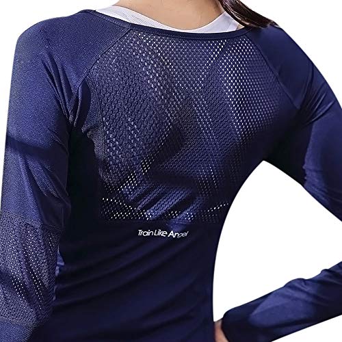 MoneRffi Funktionsshirt Damen Laufshirt Langarm Sportshirt Sport Training Schnell Trocken Sweatshirts mit Daumenlöche Atmungsaktive Running Longsleeve Sporttop Sportoberteile(Blau，L) von MoneRffi