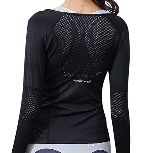 MoneRffi Funktionsshirt Damen Laufshirt Langarm Sportshirt Sport Training Schnell Trocken Sweatshirts mit Daumenlöche Atmungsaktive Running Longsleeve Sporttop Sportoberteile(Schwarz，L) von MoneRffi