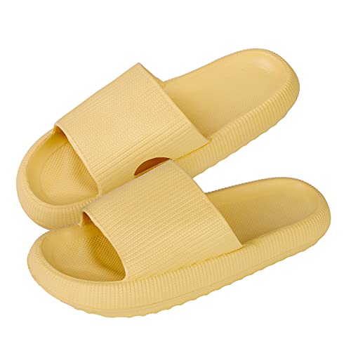 MoneRffi Badelatschen Damen Badeschuhe Herren-Badeschlappen Hausschuhe Damen, Cozislides Airfoot Wolken Wolkenschuhe Rutschfeste Pantoletten, Cozy Slides Schlappen(gelb,38/39 EU) von MoneRffi