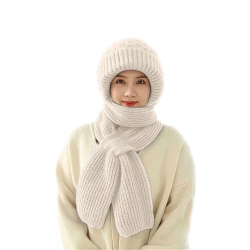 MoneRffi Integrierter Gehörschutz Winddichte Mütze Schal, Damen Warme 2 in 1 Maskenschal Strickmütze, Winter Strickmütze Verdickter Kapuzenschal für Frauen von MoneRffi