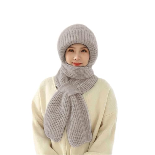 MoneRffi Integrierter Gehörschutz Winddichte Mütze Schal, Damen Warme 2 in 1 Maskenschal Strickmütze, Winter Strickmütze Verdickter Kapuzenschal für Frauen von MoneRffi