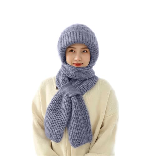 MoneRffi Integrierter Gehörschutz Winddichte Mütze Schal, Damen Warme 2 in 1 Maskenschal Strickmütze, Winter Strickmütze Verdickter Kapuzenschal für Frauen von MoneRffi