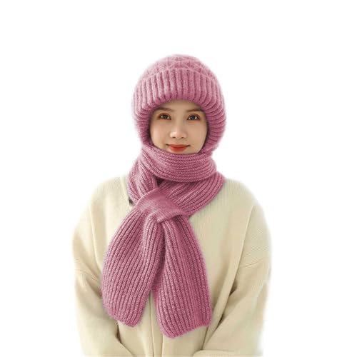 MoneRffi Integrierter Gehörschutz Winddichte Mütze Schal, Damen Warme 2 in 1 Maskenschal Strickmütze, Winter Strickmütze Verdickter Kapuzenschal für Frauen von MoneRffi