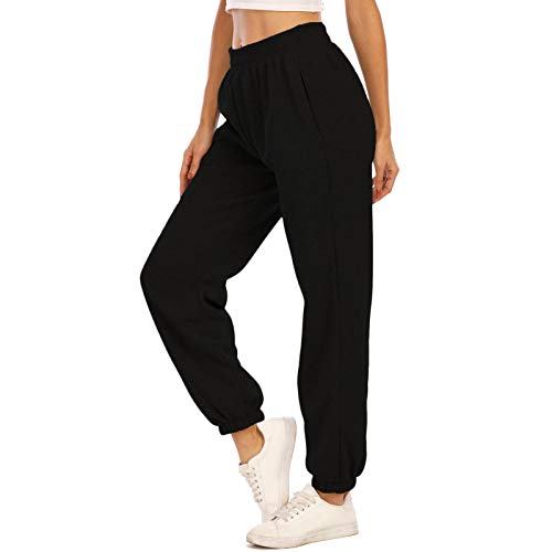 MoneRffi Jogginghose Damen Sporthose Lang Trainingshose Loose Fit Hohe Taile Yoga Hosen Freizeithose Laufhosen Baumwolle Sweathose mit Taschen von MoneRffi