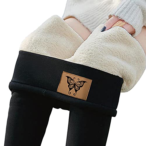 MoneRffi Leggings für Damen Hohe Taille Plüsch Winter Thermoleggings Warme Dicke Samt Strumpfhose Gefüttert Fleece Jogginghose Freizeithose Dehnbare Yogahosen Thermal Pants (Schwarz，M) von MoneRffi