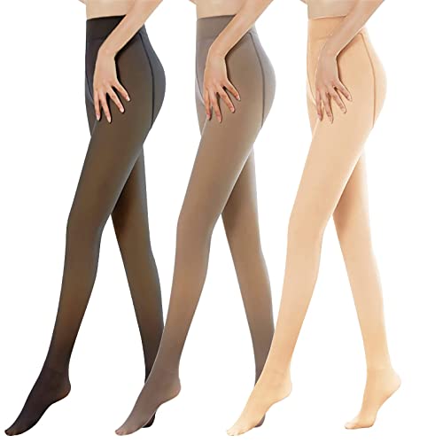 MoneRffi Damen Winterleggings Thermo Strumpfhose, Winter Thermostrumpfhosen Gefütterte Leggings, Fleece Gefälschte Durchscheinend Dicke Pantyhose, Warme Plüschstrümpfe Tights Winterstrumpfhose200g von MoneRffi