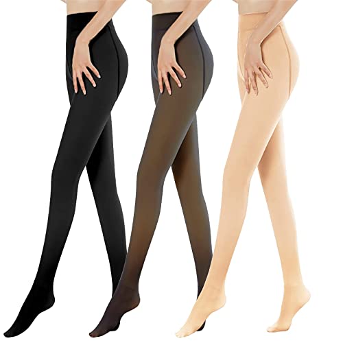 MoneRffi Damen Winterleggings Thermo Strumpfhose, Winter Thermostrumpfhosen Gefütterte Leggings, Fleece Gefälschte Durchscheinend Dicke Pantyhose, Warme Plüschstrümpfe Tights Winterstrumpfhose300g von MoneRffi