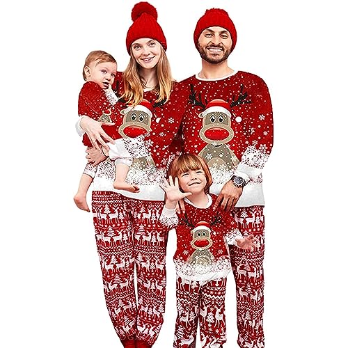 MoneRffi Weihnachten Familie Pyjama Set, Passender Weihnachtspyjama Paare Familien-Schlafanzug, Christmas Nachtwäsche Lang Outfit Winter Damen Herren Kinder Family Schlafanzügeset (29 Baby) von MoneRffi