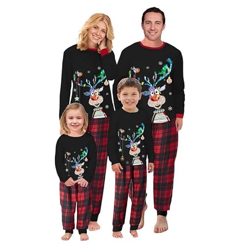 MoneRffi Weihnachten Familie Pyjama Set, Passender Weihnachtspyjama Paare Familien-Schlafanzug, Christmas Nachtwäsche Lang Outfit Winter Damen Herren Kinder Family Schlafanzügeset (30 Damen) von MoneRffi