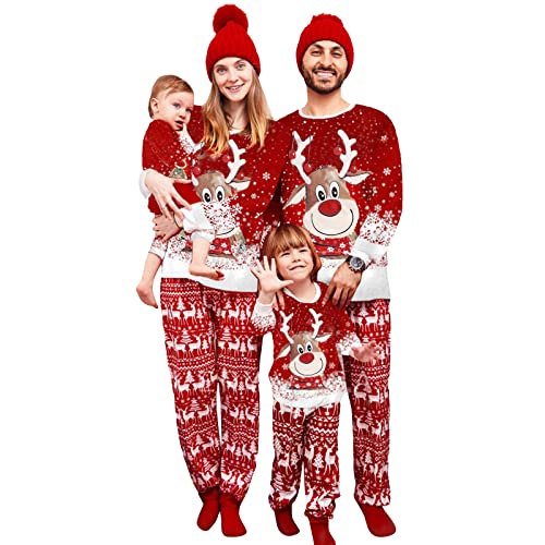 MoneRffi Weihnachten Familie Pyjama Set, Passender Weihnachtspyjama Paare Familien-Schlafanzug, Christmas Nachtwäsche Lang Outfit Winter Damen Herren Kinder Hausanzug Family Schlafanzügeset 12,Kinder von MoneRffi