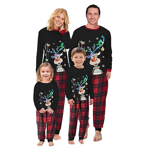 MoneRffi Weihnachts Pyjama Familie Set, Matching Christmas Pyjama Couples Set,Weihnachtspyjama Familie Outfit Weihnachten Schlafanzug für Damen Herren Kinder(Christmas-36,Kinder,10 Jahre) von MoneRffi