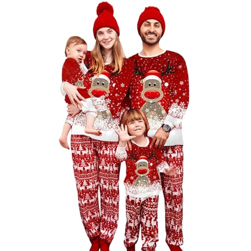 MoneRffi Weihnachts Pyjama Familie Set,Matching Christmas Pyjama Couples Set,Weihnachtspyjama Familie Outfit Weihnachten Schlafanzug für Damen Herren Kinder(05,Baby,12-18 Monate) von MoneRffi