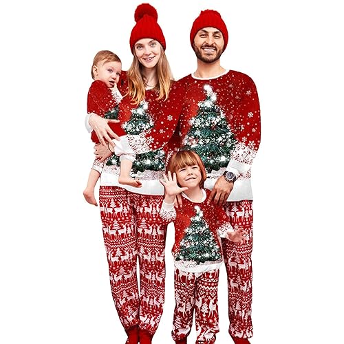 MoneRffi Weihnachts Pyjama Familie Set,Matching Christmas Pyjama Couples Set,Weihnachtspyjama Familie Outfit Weihnachten Schlafanzug für Damen Herren Kinder(Christmas-19,Kinder,7 Jahre) von MoneRffi