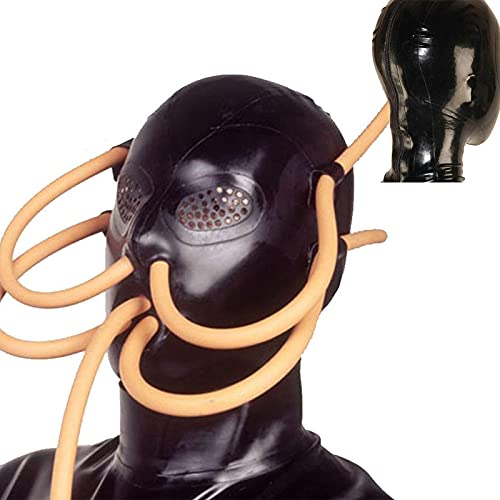 Monefuy Latex Maske Kopfmaske Gummi Masken Mund Knebel Ball Gag Vollmaske Mit Nasen Und Mundschlauch SM Fetisch Rollenspielmaske Erotik Sexspielzeug für Paar von Monefuy