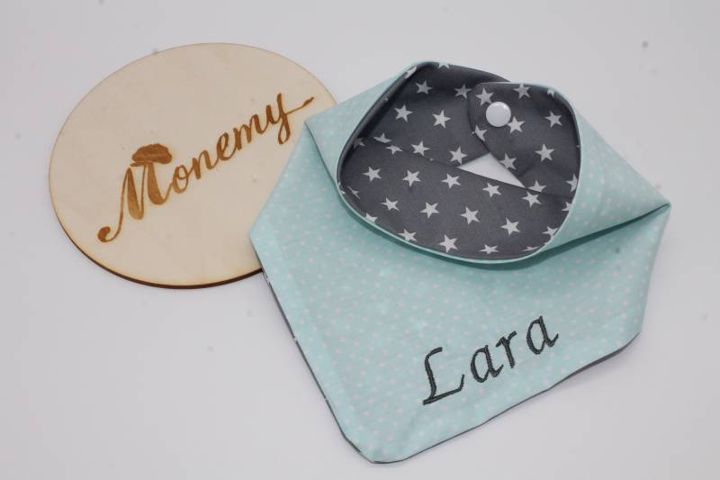 Halstuch Für Kinder Mint Grau Sterne Mit Namen Personalisiert/Kinderhalstuch Babyhalstuch von Monemy