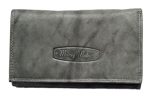 Damen Leder Geldbörse Damen Portemonnaie Damen Geldbeutel - Lang versch. Farben (one size, grau) von Money Maker