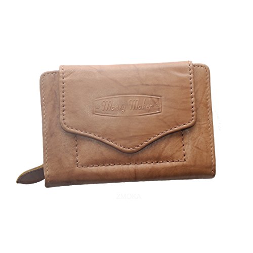 Money Maker Damen Geldbörse Portemonnaie Geldbeutel aus Leder im handlichen Format in versch. Farben - präsentiert von ZMOKA® (Tan) von Money Maker