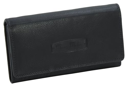 Money Maker - Damen Leder Geldbörse Großer Geldbeutel für Frauen Portemonnaie mit RFID-Schutz Schwarz von Money Maker
