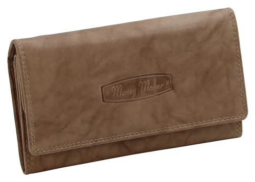 Money Maker - Damen Leder Geldbörse Großer Geldbeutel für Frauen Portemonnaie mit RFID-Schutz Tan von Money Maker