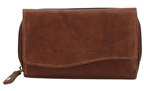 Money Maker - Damen Leder Geldbörse - Großer Geldbeutel für Frauen - Portmonee mit RFID-Schutz (Braun) von Money Maker