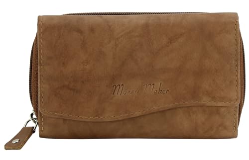 Money Maker - Damen Leder Geldbörse - Großer Geldbeutel für Frauen - Portmonee mit RFID-Schutz (Tan) von Money Maker