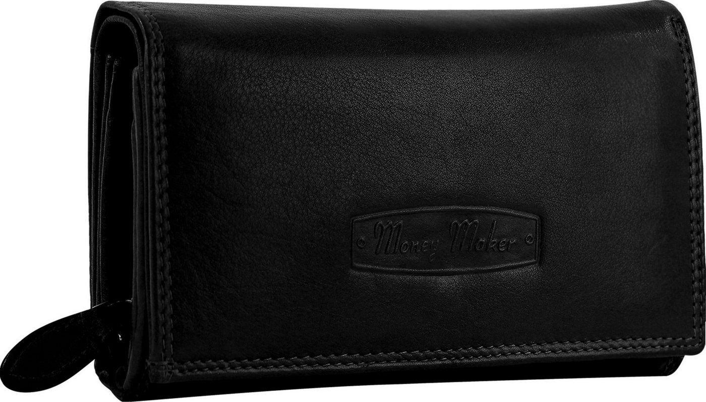 Money Maker Kellnerbörse Money Maker Damen Börse RFID Blocker (Kellnerbörse, Kellnerbörse), Damen Geldbörse aus Echtleder in schwarz, ca. 15,5cm Breite von Money Maker