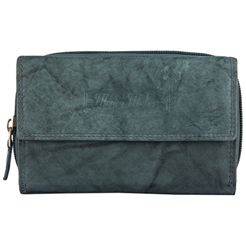 Money Maker großes Portemonnaie 9 Kartenfächer Rindleder Geldbörse Geldbeutel Wallet Grau von Money Maker