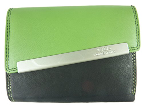 WILD Moderne Damen Ledergeldbörse in vielen Farben DB03 12,5x9x3 (grün schwarz) von Money Maker