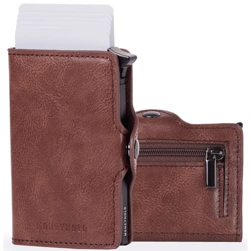 Moneyhold® Slim Wallet - Kartenetui Herren - Mini Geldbörse Herren auch mit Münzfach - Karten Portemonnaie Herren Klein (1 - Ohne Münzhalter, 1C - Vintage Braun) von Moneyhold