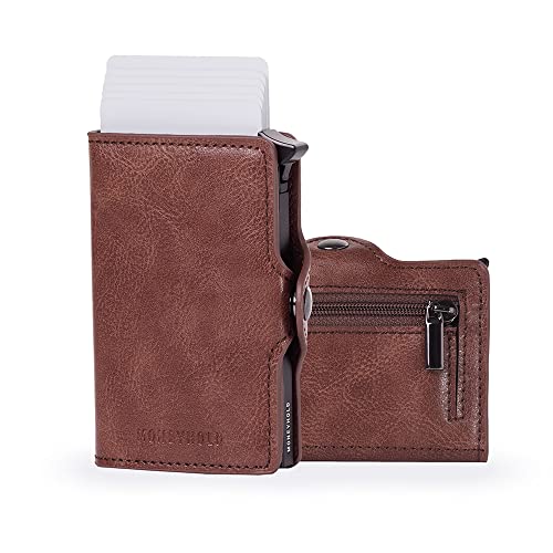 Moneyhold® Slim Wallet - Kartenetui Herren - RFID Schutzhülle Karten Portemonnaie - Kleine Geldbörse Herren Vegan mit Münzfach (1 - Ohne Münzhalter, 1C - Vintage Braun) von Moneyhold
