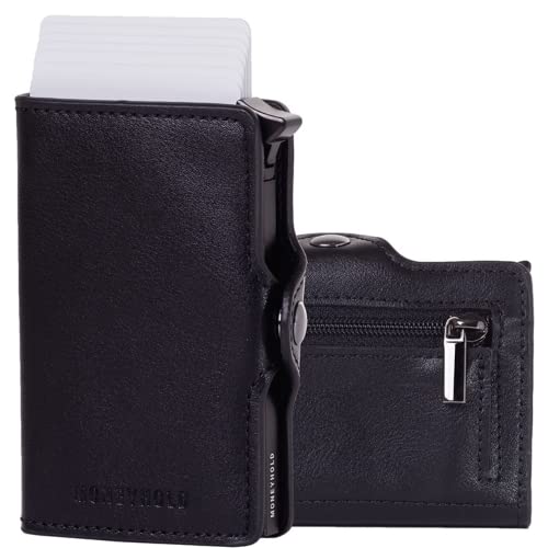 Moneyhold® Slim Wallet - Kartenetui Herren - RFID Schutzhülle Karten Portemonnaie - Kleine Geldbörse Herren Vegan mit Münzfach (2 - Mit Münzhalter, 1B - Classic Schwarz) von Moneyhold