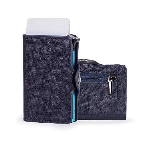 Moneyhold® Slim Wallet - Kartenetui Herren - RFID Schutzhülle Karten Portemonnaie - Kleine Geldbörse Herren Vegan mit Münzfach (2 - Mit Münzhalter, 1E - Saffianoblau) von Moneyhold