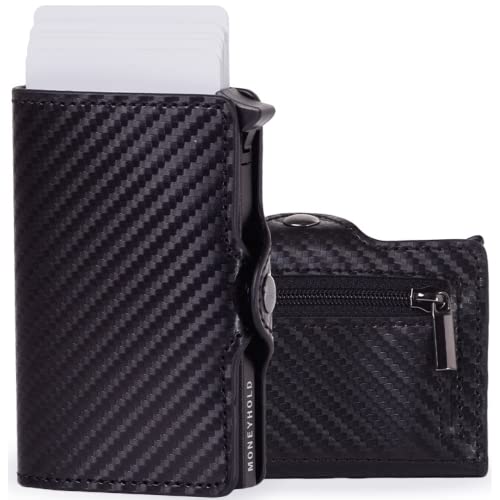 Moneyhold® Slim Wallet - Kartenetui Herren - Mini Geldbörse Herren auch mit Münzfach - Karten Portemonnaie Herren Klein (2 - Mit Münzhalter, 1 - Carbon Schwarz) von Moneyhold