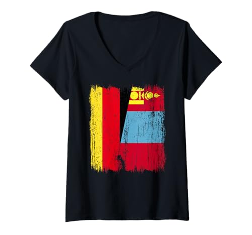Damen Deutschland Mongolei Halbflagge Deutsches Mongolisches Trikot T-Shirt mit V-Ausschnitt Damen Deutschland Mongolei Halbflagge Deutsches Mongolisches Trikot T-Shirt mit V-Ausschnitt von Mongolia Flag Designs Proud Mongolian Roots